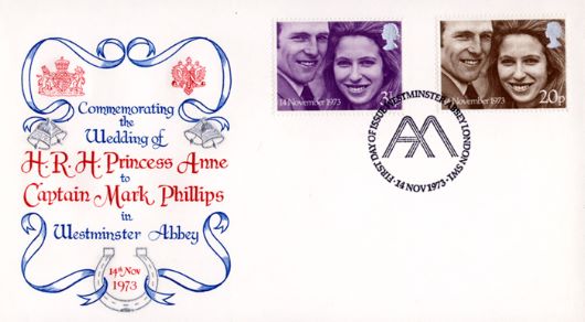 Royal Wedding 1973 Cover Title Wedding motifs First Day Cover Stamp Type