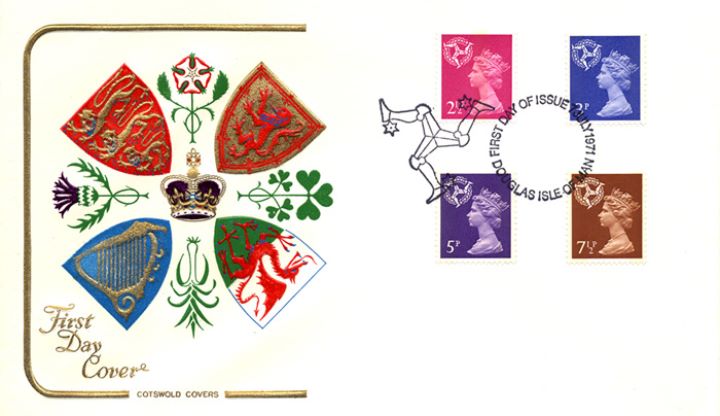 Isle of Man 2 1/2p, 3p, 5p, 7 1/2p, Regional Coats of Arms & Emblems Isle of Man 2 1/2p, 3p, 5p, 7 1/2p, Regional Coats of Arms & Emblems