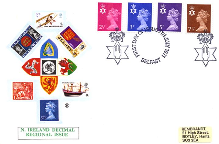 Northern Ireland 2 1/2p, 3p, 5p, 7 1/2p, Regional Coats of Arms & Stamps Northern Ireland 2 1/2p, 3p, 5p, 7 1/2p, Regional Coats of Arms & Stamps