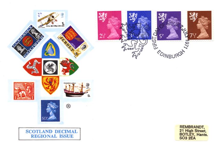 Scotland 2 1/2p, 3p, 5p, 7 1/2p, Regional Coats of Arms & Stamps Scotland 2 1/2p, 3p, 5p, 7 1/2p, Regional Coats of Arms & Stamps