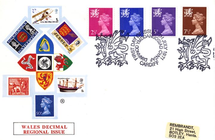 Wales 2 1/2p, 3p, 5p, 7 1/2p, Regional Coats of Arms & Stamps Wales 2 1/2p, 3p, 5p, 7 1/2p, Regional Coats of Arms & Stamps