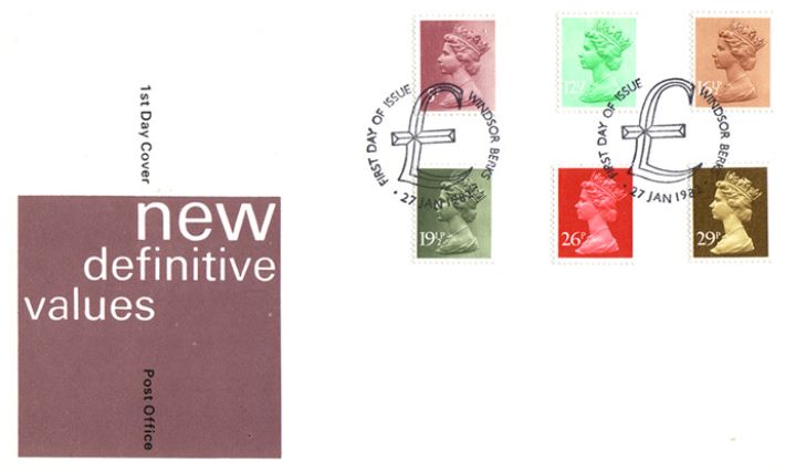 Machins: 5p, 12 1/2p, 16 1/2p, 19 1/2p, 26p, 29p, New Definitive Values Machins: 5p, 12 1/2p, 16 1/2p, 19 1/2p, 26p, 29p, New Definitive Values