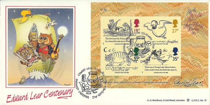 Edward Lear: Miniature Sheet, The Owl and the Pussycat Edward Lear: Miniature Sheet, The Owl and the Pussycat