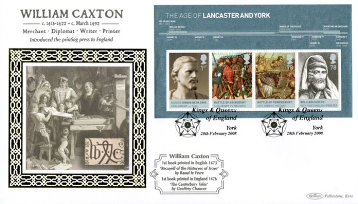 The Houses of Lancaster & York: Miniature Sheet, William Caxton The Houses of Lancaster & York: Miniature Sheet, William Caxton