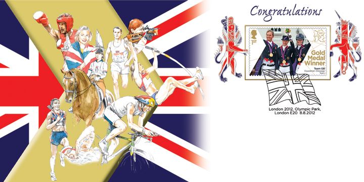 Equestrian - Team Dressage: Olympic Gold Medal 20: Miniature Sheet, Laura Bechtolsheimer, Charlotte Dujardin & Carl Hester Equestrian - Team Dressage: Olympic Gold Medal 20: Miniature Sheet, Laura Bechtolsheimer, Charlotte Dujardin & Carl Hester