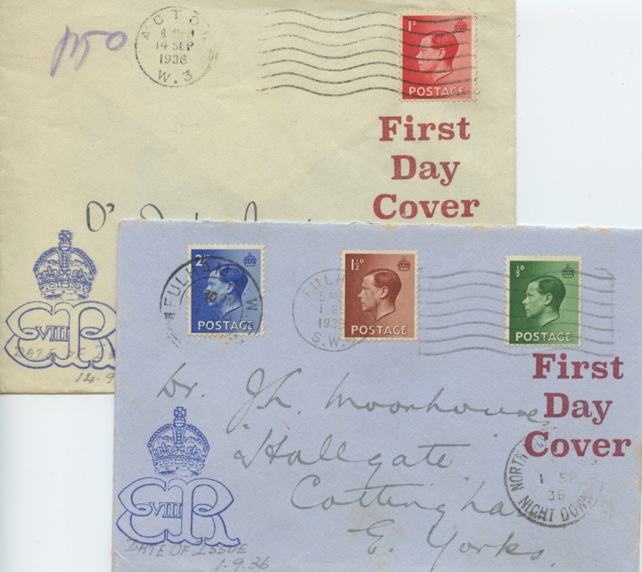 KEVIII: 1/2d, 1 1/2d, 2 1/2d, Pair of covers for the only 4 stamps issued for Eviii KEVIII: 1/2d, 1 1/2d, 2 1/2d, Pair of covers for the only 4 stamps issued for Eviii