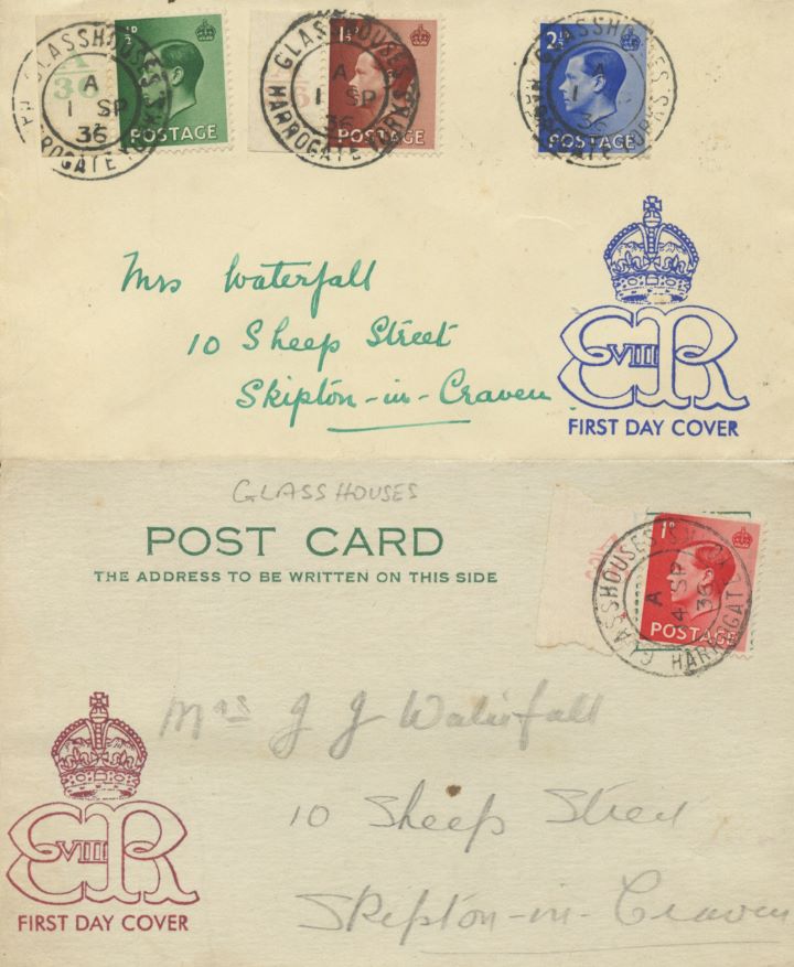 KEVIII: 1/2d, 1 1/2d, 2 1/2d, Set of 4 Edward VIII stamps on two covers KEVIII: 1/2d, 1 1/2d, 2 1/2d, Set of 4 Edward VIII stamps on two covers