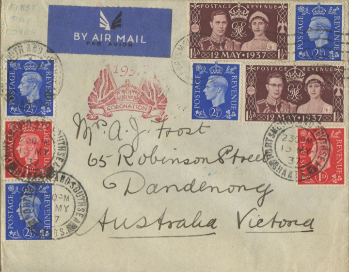 King George VI Coronation, Cornation and Definitives on the one cover King George VI Coronation, Cornation and Definitives on the one cover