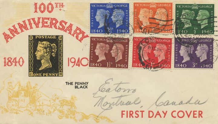 Postage Stamp Centenary, The Penny Black and Mail Coach Postage Stamp Centenary, The Penny Black and Mail Coach