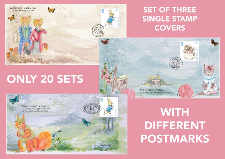 Beatrix Potter, Three Alternative Postmarks - Single Stamp Covers Beatrix Potter, Three Alternative Postmarks - Single Stamp Covers
