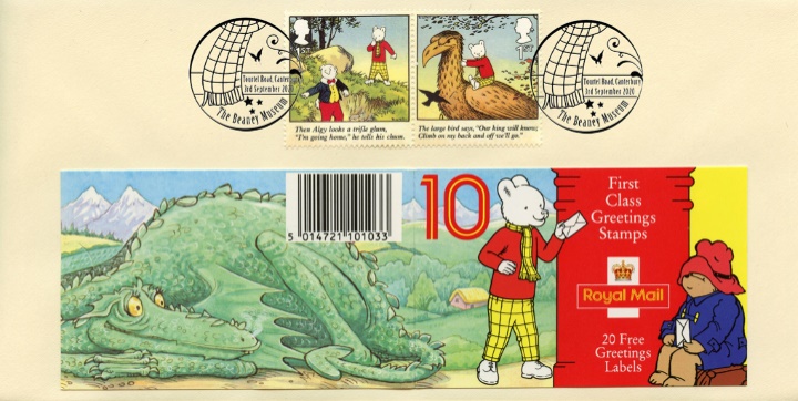 Rupert Bear, Rupert receives a letter by post box Rupert Bear, Rupert receives a letter by post box