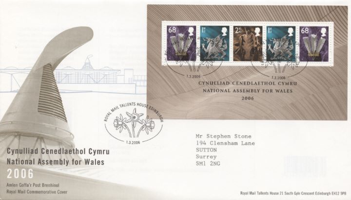 Welsh Assembly: Miniature Sheet, Special Handstamp Welsh Assembly: Miniature Sheet, Special Handstamp