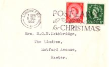 05.12.1952
Wildings: 1 1/2d, 2 1/2d
Plain covers Post Early for Christmas slogans