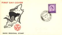 18.08.1958
Isle of Man 3d Lilac
Manx Cat and Map of Island