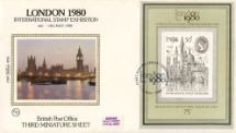07.05.1980
London 1980: Miniature Sheet
Houses of Parliament
Benham, 1980 Small Silk No.3.1