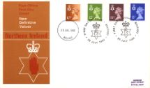 23.07.1980
Northern Ireland 12p, 13 1/2p, 15p
Red Hand of Ulster
Royal Mail/Post Office