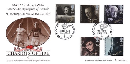 OFFICIAL FDC 1985 BRITISH FILM YEAR Chariots of Fire Bradbury LFDC No 45 