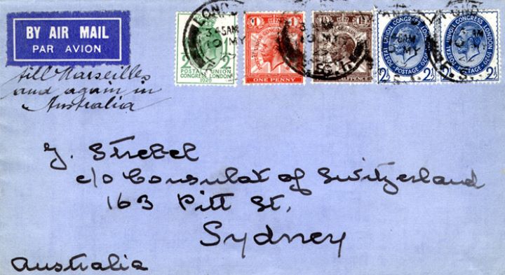 Postal Union Congress, Airmail to Sydney