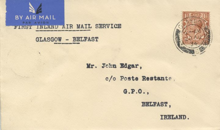 Glasgow - Befast First UK Airmail, Inland Air Mail Service