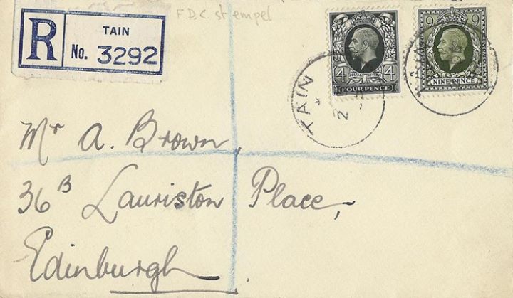 KGV: Photogravure: 4d & 9d, Plain registered envelope