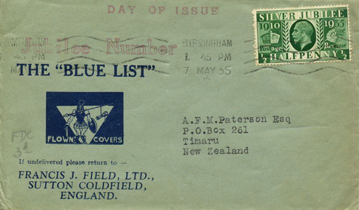 King George V Silver Jubilee, The 'Blue List' - Flown Covers