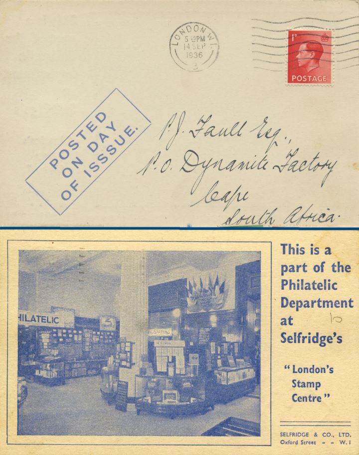 KEVIII: 1d Red, Selfridge's Philatelic Department Post Card