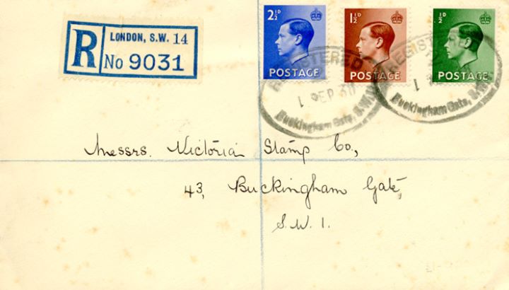 KEVIII: 1/2d, 1 1/2d, 2 1/2d, Buckingham Gate Postmark