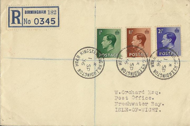 KEVIII: 1/2d, 1 1/2d, 2 1/2d, Kingstanding Postmark