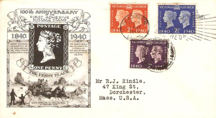 Postage Stamp Centenary, Penny Black and Mailoach