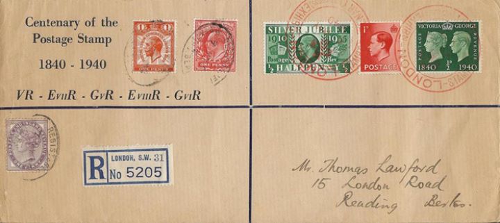 Postage Stamp Centenary, Stamps from five reigns