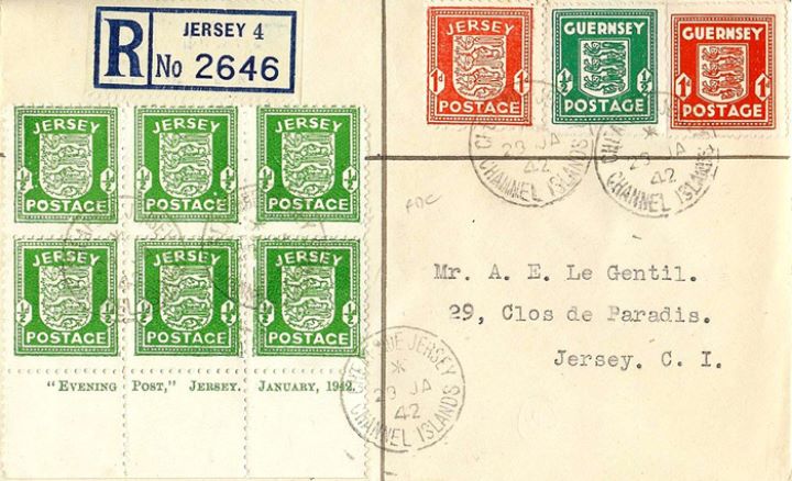 Jersey 1/2d (Arms), With Guernsey Stamps