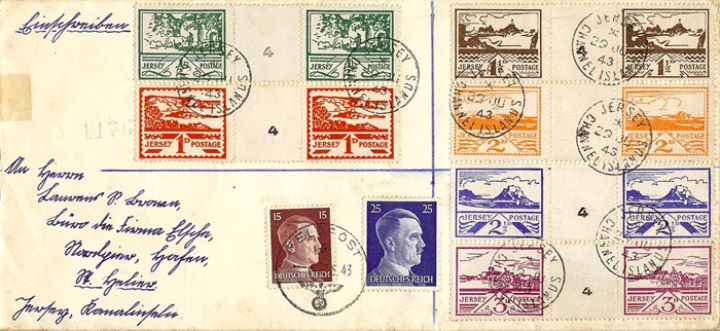 Jersey 2 1/2d & 3d (Views), Set with Hitler Stamps