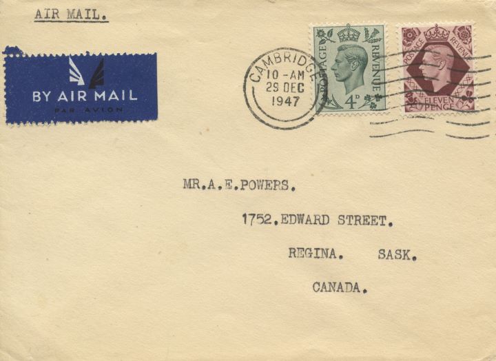 KGVI: 11d Plum, Plain Cover