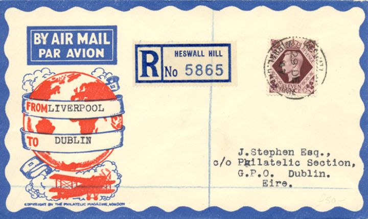 KGVI: 11d Plum, Airmail: Liverpool to Dublin