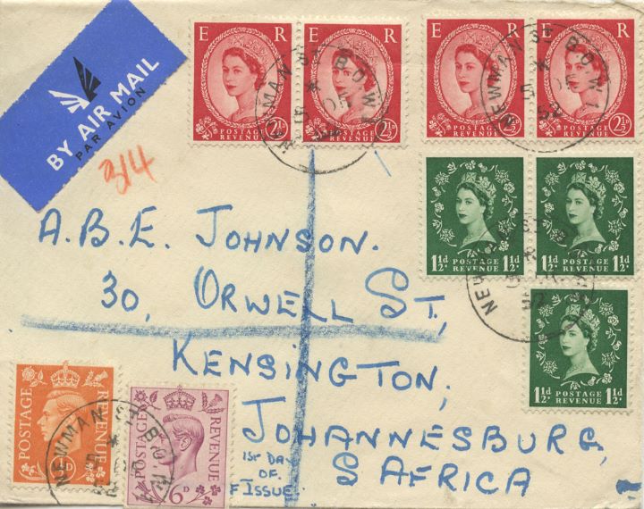 Wildings: 1 1/2d, 2 1/2d, Air Mail to South Africa