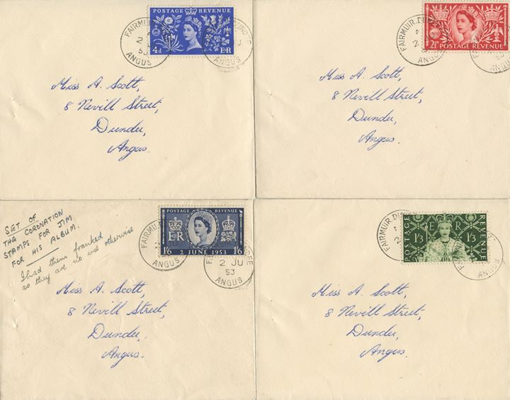 Elizabeth II Coronation, Set of four - Coronation Day postmark