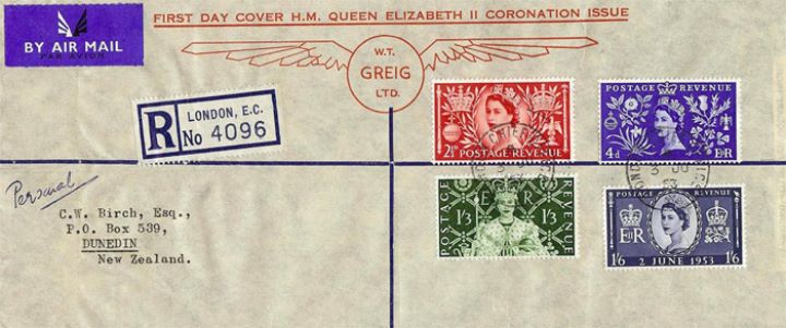 Elizabeth II Coronation, W T Greig Ltd Airmail