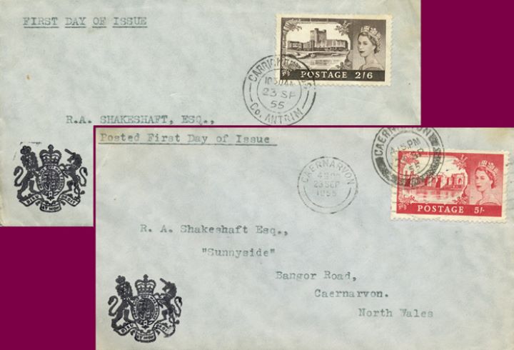 Castles: 2s 6d, 5s, Caernarvon & Carrickfergus Postmarks