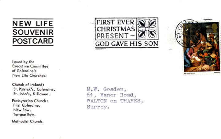 Christmas 1967 (3d & 1/6d), New Life Church Postcard