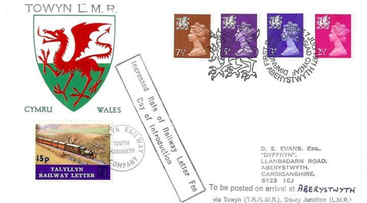 Wales 2 1/2p, 3p, 5p, 7 1/2p, Talyllyn Railway Letter