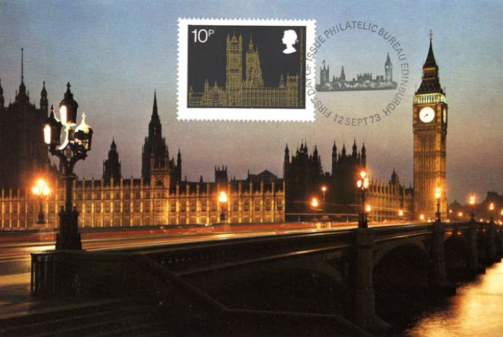 Parliament 1973, Westminster at night - Postcard