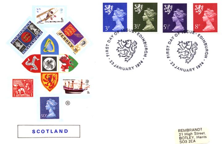 Scotland 3 1/2p, 5 1/2p, 8p, Regional Coats of Arms & Stamps