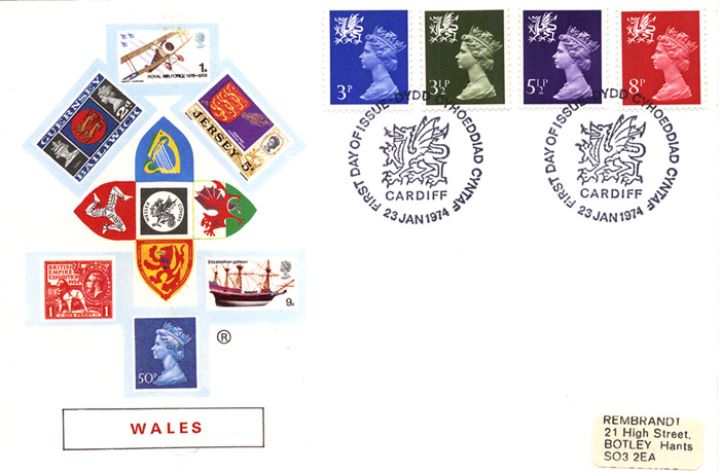 Wales 3 1/2p, 5 1/2p, 8p, Regional Coats of Arms & Stamps