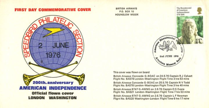 USA Bicentenary: 11p, British Airways Official Cover