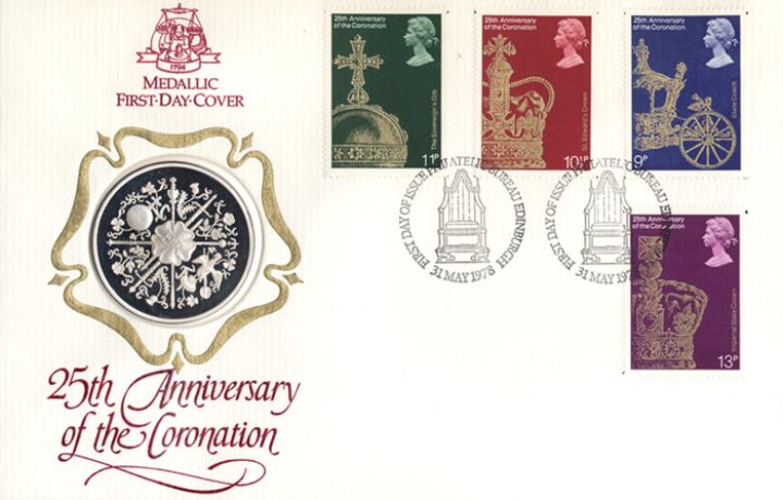 Coronation 25th Anniversary, Medallic First Day Cover