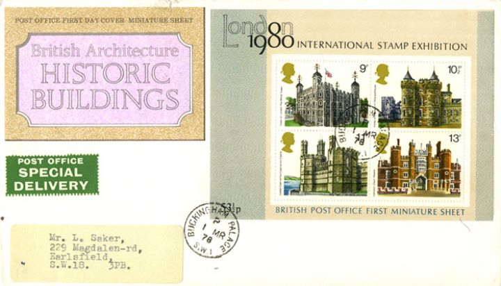 Historic Buildings: Miniature Sheet, Buckingham Palace cds Postmark