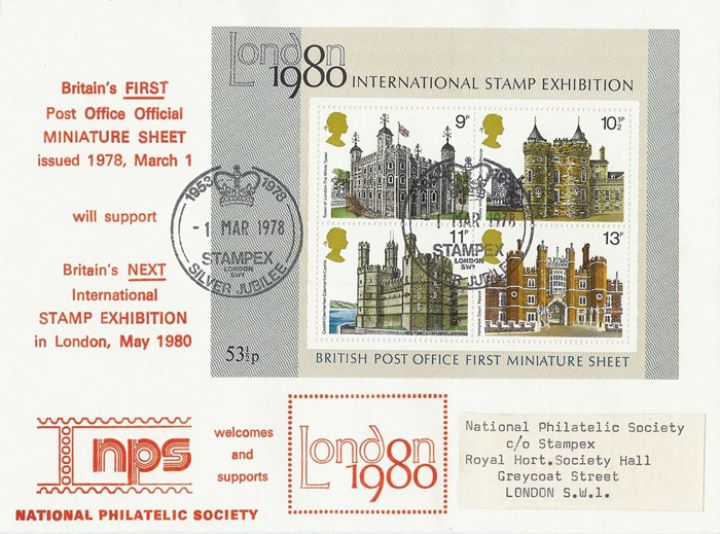 Historic Buildings: Miniature Sheet, National Philatelic Society