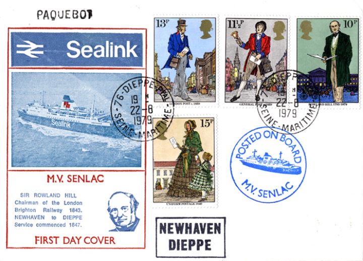 Rowland Hill: Stamps, Sealink - Posted at Sea cover