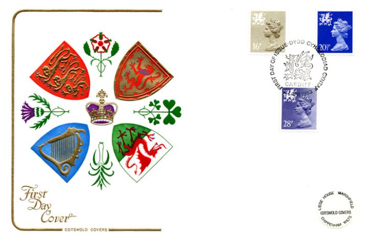 Wales 16p, 20 1/2p, 28p, Regional Coat of Arms & Emblems