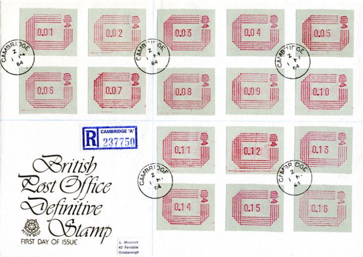 32 values 1/2p to 16p [Frama Labels], Complete set on one cover